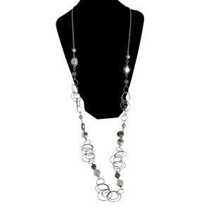 NY Clear & Silver Glittery Beads Silvertone Vintage Costume Necklace